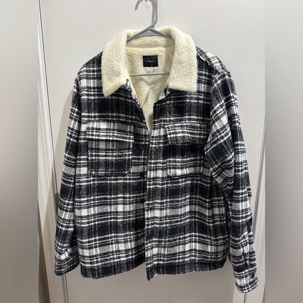 PacSun Black and White Plaid Men's Fleece Jacket